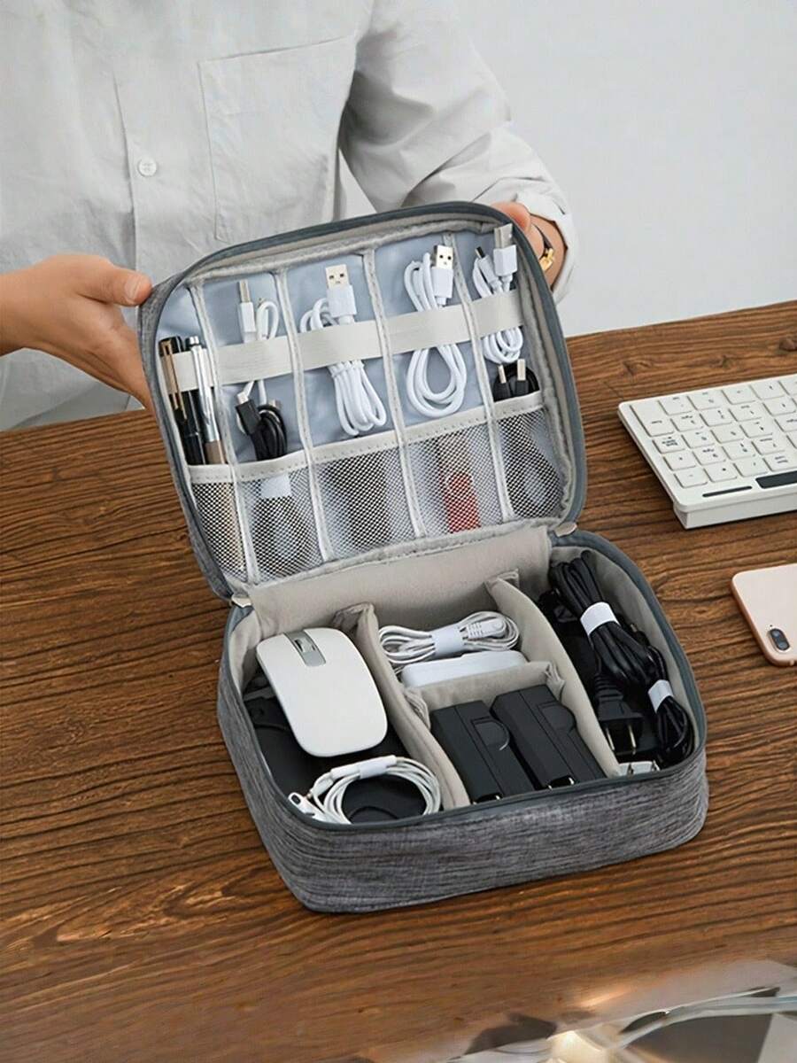 1个防水数码收纳包，家用物品收纳包，可收纳数据线、充电器和其他电子产品，旅行便携收纳包，也可作旅行收纳包、化妆包、化妆品收纳包、度假收纳包使用，大容量化妆品收纳盒，可收纳口红 - 黑色 - 查看 1