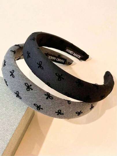 1/2/4件装女士蝴蝶结发带，时尚宽结头巾式发箍，带齿护肤发箍，宽发圈，女士适用（黑色和灰色）旅行配件