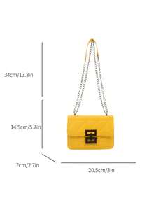Fashion Solid Color Quilted Square Chain Shoulder Bag, Multifunctional Evening Clutch, Lightweight New Handbag And Wallet, Suitable For Daily Commute Crossbody, Ideal Choice For Office Workers, Casual Coin Purse - Yellow - View 2