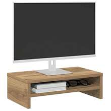 vidaXL Monitor Stand, Desk Riser, Monitor Riser, Screen PC Shelf, Monitor Riser, Dark Oak Khaki, 42x24x13cm, Engineered Wood - Oak Dark Khaki - View 3