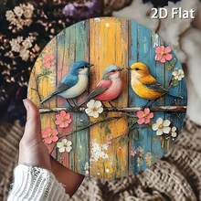 Placa de metal redonda 2D plana, peça única, estilo fazenda, com pássaros coloridos e flores. Decoração moderna e rústica sem moldura para casa, escritório, sala de jantar, garagem, café. Furos pré-perfurados. Tamanho conforme mostrado na imagem. - multicolorido - Ver 4