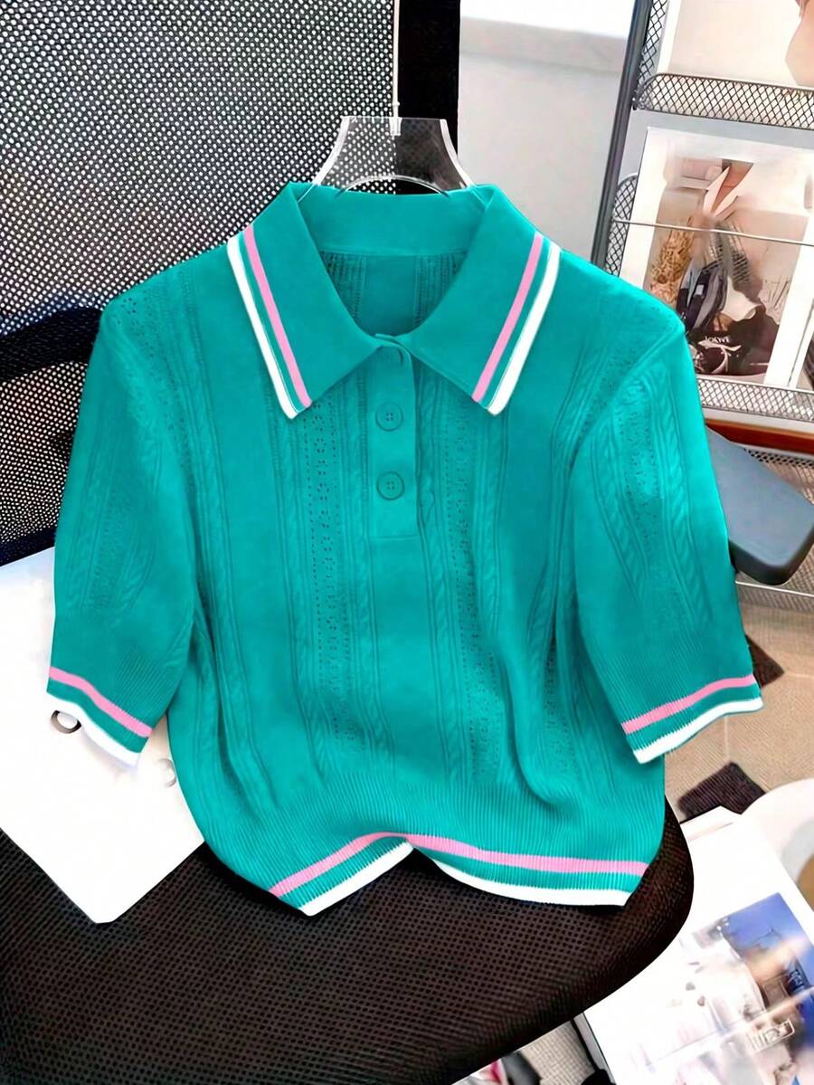 Áo polo cổ lọ thiết kế rỗng mùa hè, kiểu dáng thường ngày, đa năng, chất liệu dệt kim cao cấp. - Hồ Green - Xem 1