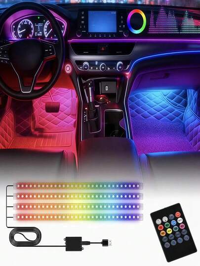 Bộ đèn neon xe hơi độ sáng cao, dễ lắp đặt (1 chiếc), dải đèn LED xe hơi, đèn trang trí nội thất, trang trí Giáng sinh, phụ kiện đèn neon, dải đèn tạo không khí, bộ đèn neon chiếu sáng khu vực để chân.