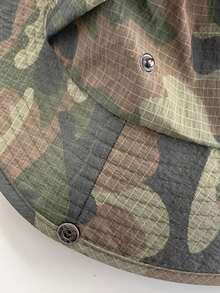 Topi Bucket Ringan Cepat Kering Motif Kamuflase Patchwork, Topi Pelindung Matahari Bernapas untuk Aktivitas Luar Ruangan Mendaki, Memancing, Unisex Musim Panas - tali lanyard kamuflase - View 9