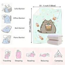 1pc Pusheens Cartoon Cat Plush Flannel Blanket - Soft All-Season Throw With Playful Cat & Heart Print, Multi-Use For Sofa, Bed, Office, Outdoor - Machine Washable, Perfect Gift For Friends & Family, Cute Blanket, Cozy Home-280gsm - 多色 5 - 查看 8