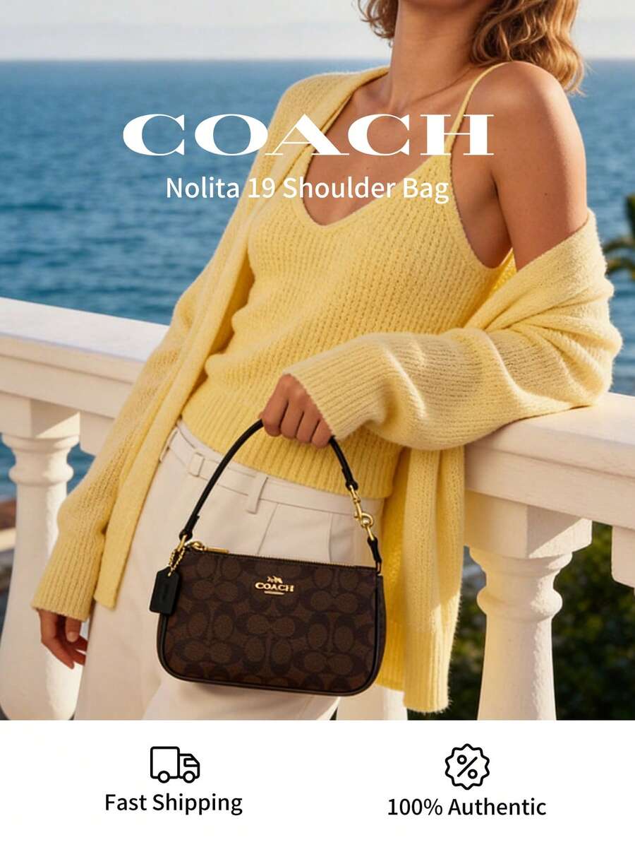 Coach Nolita 19 In Signature Canvas Shoulder Bags For Women Letter Print,Bag And Wristlet For Women,Christmas,Valentine's Day,Birthday Gift For Her CW426 - 黑色 - 查看 1