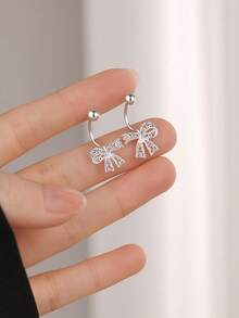 1 Đôi bông tai hình nơ rỗng bằng bạc Sterling S925, kiểu dáng tinh tế, ngọt ngào, phong cách nữ tính, độc đáo, cá tính, thời trang Y2K dành cho nữ - nơ - Xem 1