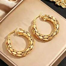 3对不锈钢金色圆环耳环，不褪色几何圆形耳环，欧美时尚耳环套装 - 金色 - 查看 2