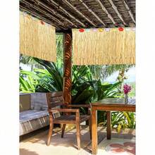 Luau Grass Table Skirt Grass Table Skirt Natural With Hibiscus Flowers Hawaiian Luau Tropical Party Decor Fringe Party Decoration For Costume Tropical Hawaii Birthday, Straw Yellow - Yellow - View 9