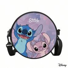 Disney Stitch & Angel Round Crossbody Bag, Multifunctional Small Round Backpack Suitable For Casual Travel, Shopping, Lightweight Durable Polyester Shoulder Bag With Zipper - One Size - View 5
