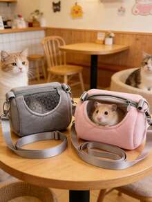 1个/2个装小型宠物包，砖红色天鹅绒加厚保暖仓鼠户外包，迷你收纳袋，沙鼠便携手提袋，透气睡窝肩包，圆柱形冬季小型宠物用品，宠物床 - 淺灰色 - 查看 12