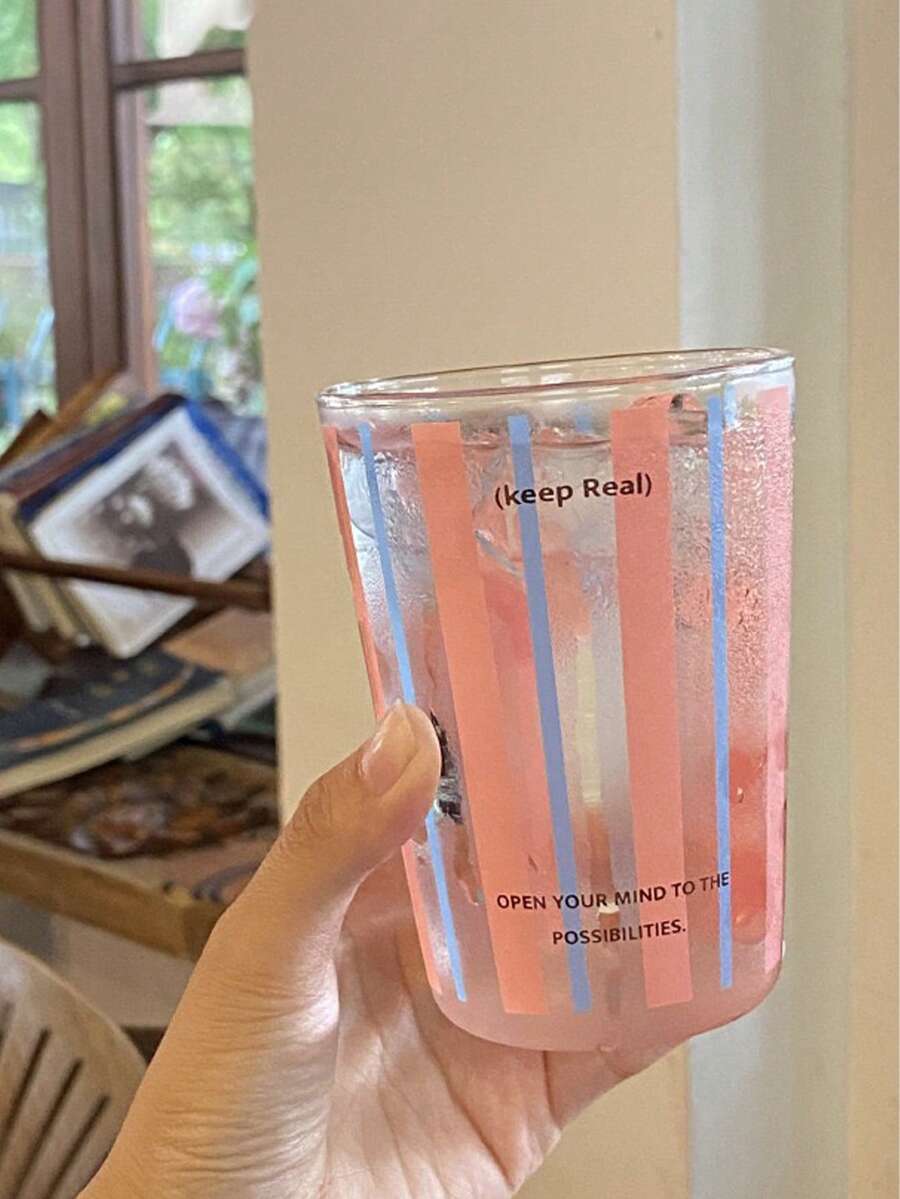 1pc Ins Small Fresh Blue Striped Glass Home Heat-Resistant Transparent Water Cup Niche Retro Coffee Cup Milk Cup - Multicolor - View 1