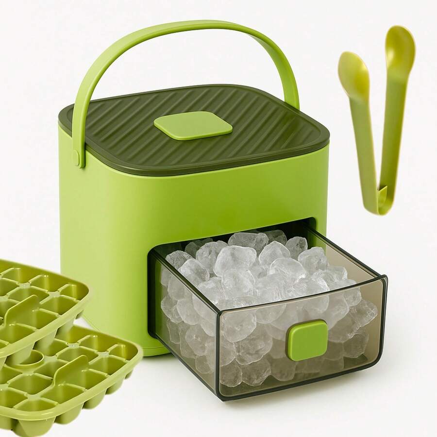 Reusable Non-Electric Ice Trays - Durable, Leak-Proof Silicone Ice Molds For Home Kitchen, Easy Fill & Release Design, Perfect For Cocktails, Beverages, And Everyday Use Ice Tray Ice Maker Ice Mold Press Type Ice  Maker/One-Click Press Drawer Storage Portable