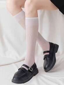 4 Pairs Women's Summer Mid-Calf Socks, Transparent Thigh High Stockings, Fashion Versatile Socks Suitable For Daily Wear - Apricot - View 5