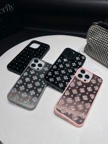 1 pièce Étui de téléphone 2-en-1 antichoc incrusté de strass, miroir, effet peau d'huile vaporisée noir et argent, convient pour iPhone 14 Pro Max/17 Pro Max/15 Pro Max - Noir et Blanc - Voir 4