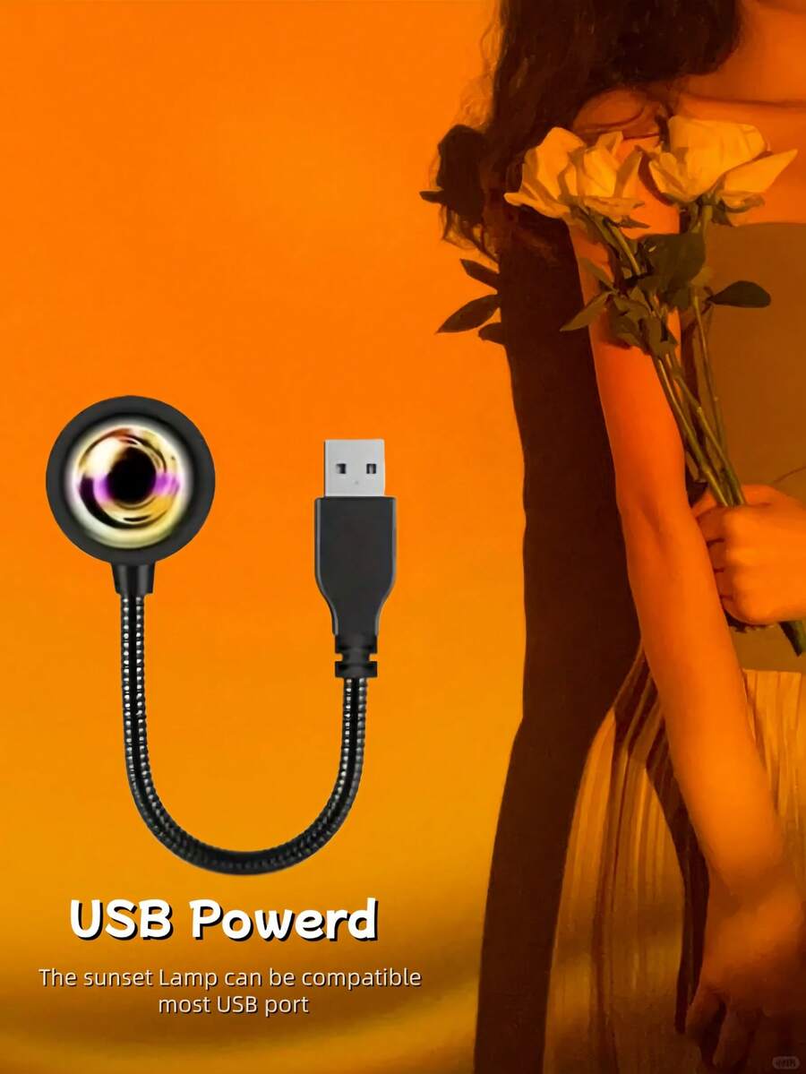 7-Color USB Sunset Lamp, Romantic Rainbow Projection Night Light, Dimmable LED Mood Light For Bedroom/Living Room, Creative Floor/Wall Mounted Sunshine Lamp For Photography, Party, Home Decor, Plug And Play, Ideal Gift For Girls