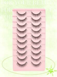 10 Pairs Anime Inspired Wet Look False Eyelashes, Enlarges Eyes, Reusable For Dates, Travel - Black - View 2