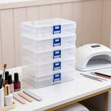 5 piezas Cajas de almacenamiento impermeables - 5 piezas Cajas de plástico transparente grandes con tapas, impermeables, apilables Contenedores de almacenamiento para cuentas, pendientes y artículos pequeños - Organizadores de archivos rectangulares duraderos - Juego de cinco - Ver 8
