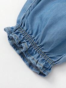 Balabala Quần ống rộng mùa hè cho bé gái 2026, chất liệu cotton nhẹ thoáng khí, quần chơi mềm mại dễ thương, kiểu dáng thường ngày thoải mái. - Denim xanh vừa - Xem 6