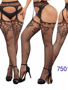 1-6 đôi tất ren đen, tất dài đến đùi gợi cảm, tất có dây đeo, quần tất dày (không bao gồm quần lót) - màu đen - Xem 2