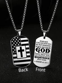 suteyi Men's Dog Tag Cross Necklace, Double-Sided Engraved American Flag And Bible Verse Pendant, Christian Baptism Jewelry Gift - Silver - View 11