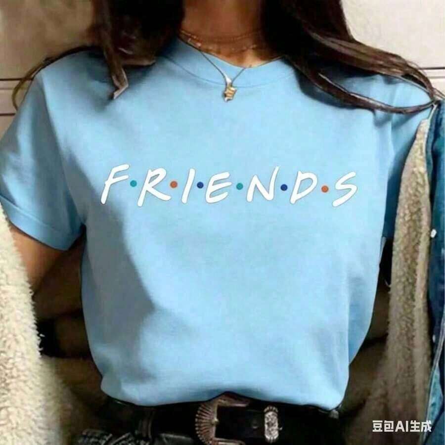 2026 Summer Collection, ClothesRefreshing SummerFashion Friends TV Show Funny Cartoon T Shirt Women Graphic Best Friends Harajuku T-Shirt Korean Style Tshirt Top Female2026Loose And Comfortablesummer Tops,Sizes S–7XL, Free Shipping, Within 24 Hours - 藍色1 - 查看 1