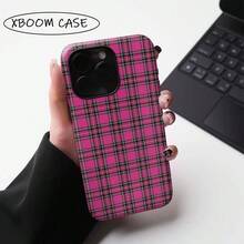 适用于 16 Plus、15 Pro Max、11 Pro、12 Mini、13 Plus、78 SE、XS、XR 的洋红色格子手机壳，二合一亮面设计 - 多色1 - 查看 5