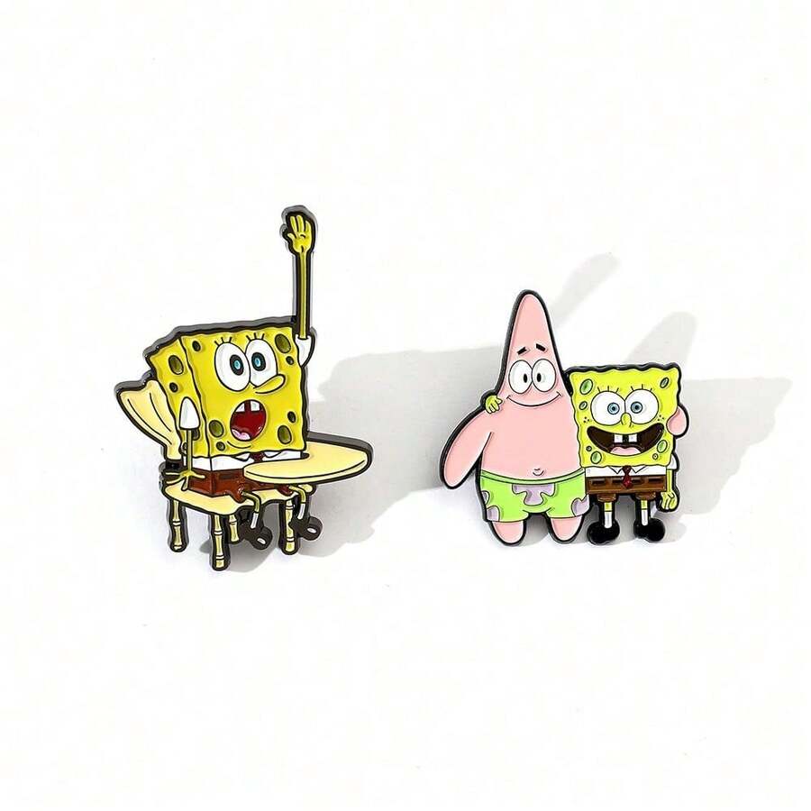 SpongeBob SquarePants 1/2 件套动漫胸针套装 时尚方裤子珐琅别针 背包服装饰品金属徽章配饰礼品 - 均碼 - 查看 1
