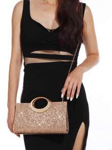 2PCS Elegant Evening Clutch With Anti-Scratch Glitter Finish And Smooth Metal Ring Handle Chic Glitter Handbag For Sophisticated Women And Brides Eye-Catching Sparkly Purse Perfect For Formal Cocktail Parties Prom And Luxury Weddings Designer Envelope Bag Rhinestone Women Evening Bags Purses - 彩色 - 查看 2