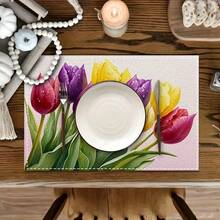Set de 1/2/4/6/8 piezas de individuales con estampado digital de flores en estilo campestre, tamaño 30*45cm, adecuado para uso diario, festivales, fiestas, cumpleaños, bodas, cenas y decoración de cocina/comedor - Multicolor - Ver 10