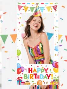 1件裝 生日快樂自拍拍照框背景牆 120x60cm 彩色拍照亭道具 男孩女孩生日派對裝飾 生日拍照背景用品 - 彩色 - 查看 8