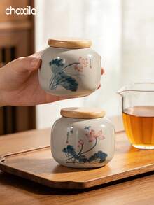 choxila 1pc Ceramic Tea Canister, Tea Storage Jar, Airtight Container, Traditional Chinese Home Decor Storage Vessel, Porcelain Tea Caddy - Tea Canister - View 7