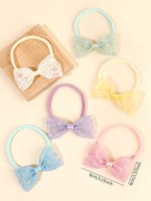 6 piezas Diademas de encaje de colores pastel para bebé, diademas de malla con flores bordadas para bebé, niña pequeña, recién nacido, bandas elásticas de nailon para el cabello, accesorios para el cabello de bebé, regalo para vacaciones - Multicolor - Ver 9