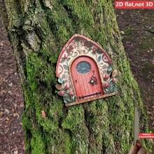 2D Flat Creative Wooden Elf And Fairy Doors, 2pcs Set. Mini 2D Elf Doors. Wooden Craft Small Doors For Home, Yard And Garden. Tree Decor. Charming Garden Accents, Clever Fairy Door Design, Nice Outdoor Garden Decoration - A - View 5