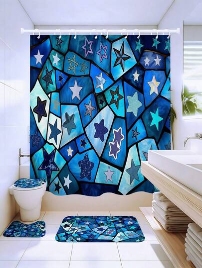 1/3/4件套彩色玻璃星空印花浴帘套装，波西米亚星空浴室窗帘，防水耐用现代家居浴室装饰浴帘，72英寸*72英寸浴室隔断浴帘，包含12个挂钩，浴室套装 - 包括马桶盖、浴垫和地毯，涤纶面料 - 可水洗，适用于家庭浴室/酒店/度假租赁/西式风格/儿童房/房车星空浴室装饰，四季皆宜，公寓必备，乔迁礼物，母亲节礼物