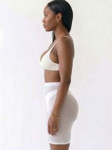 Women's Solid Color Mesh Biker Shorts For Summer, Sexy Casual Beach Cover Up Pants - 白色 - 查看 2