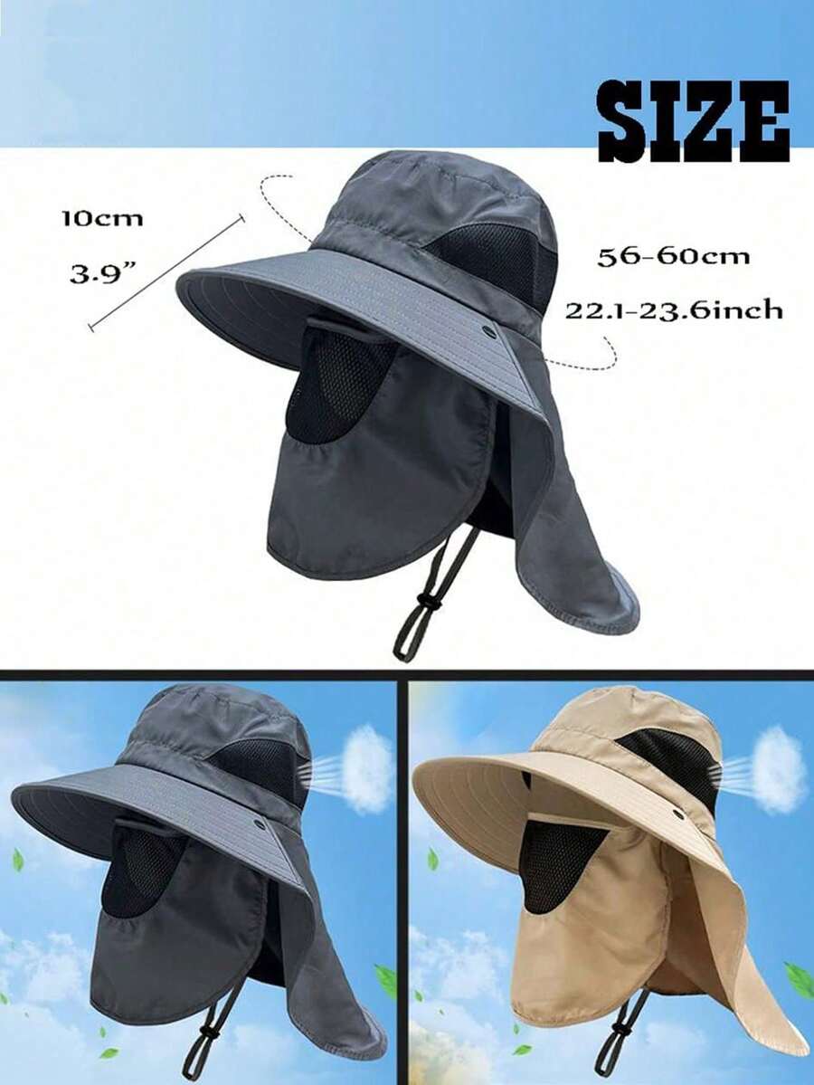 [Bộ 2 món] Mũ chống nắng vành rộng có thể gập lại UPF 50+ + Bộ bao tay giữ lạnh, Mũ chống nắng ngoài trời dành cho nam, Mũ câu cá kèm che cổ - A - Xem 1