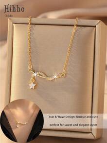 Hihho 1pc Delicate Starry Necklace, Exquisite Cubic Zirconia Design, Feminine Necklace Suitable For Daily Wear And Beach Summer Outfits - Necklace - View 1