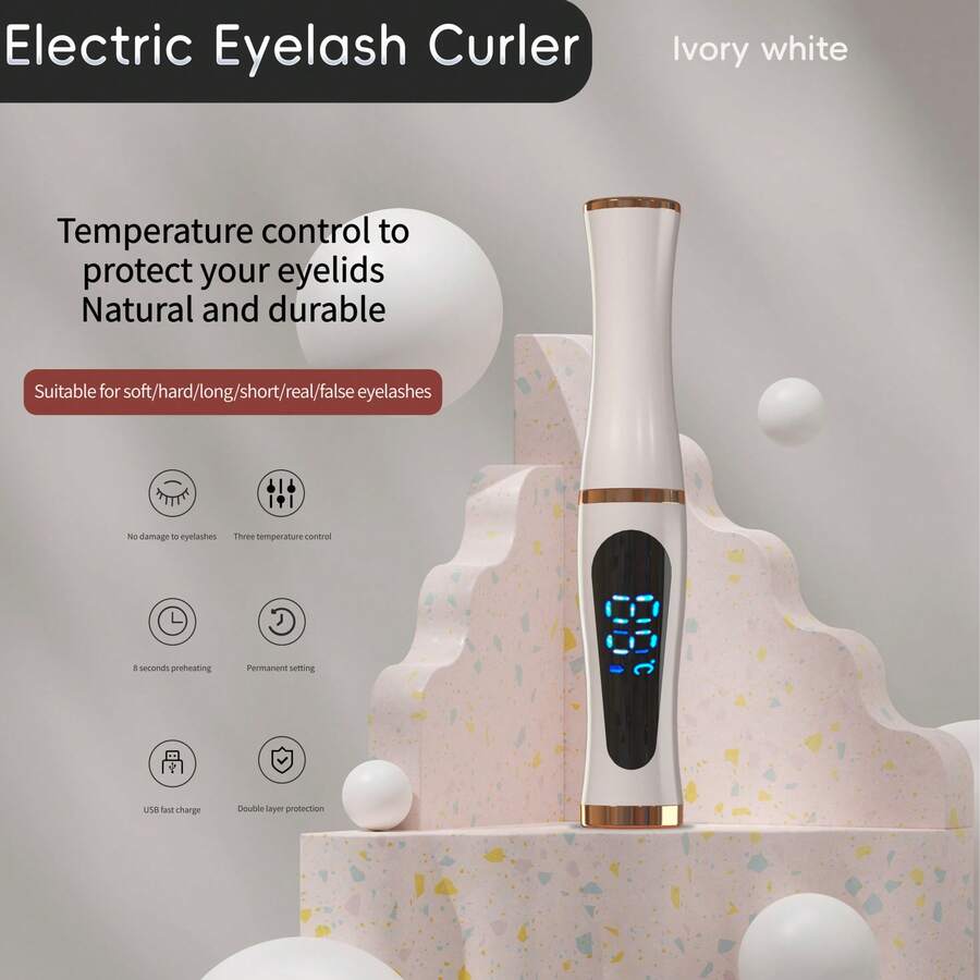 专业电动睫毛夹，带LED显示屏，3种温度模式，加热式睫毛提升工具，8秒快速预热，打造自然持久卷翘效果，USB充电式眼部化妆小工具，300mAh电池