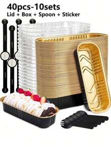 100pcs/Set Mini Toast Mold With Lid And Spoon, 100pcs, Pink, 6.8oz, Rectangular Aluminum Foil Baking Tray - Rectangle - View 15