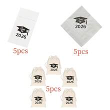 15pcs/Set 2026 Graduation Party Tabletop Decor: 5 Disposable Napkins + 5 Cutlery Mats + 5 Drawstring Gift Bags, Graduation Ceremony GRAD Class Of 2026 - View 7