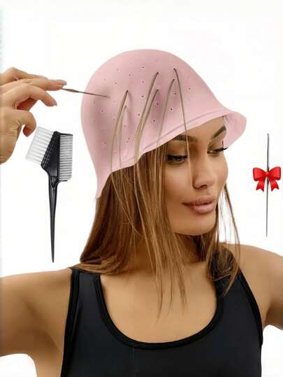 Hair Dyeing And Highlighting Cap And Glove Set, Reusable Silicone Highlighting Cap, Pull-On Hair Dyeing Cap, Highlighting Cap With Hook, Perforated Hair Dyeing Cap, Hair Salon Tools, Hair Highlighting Kit, Professional Reusable Hair Dyeing And Highlighting Cap With Hook, Hair Salons, Hair Tools, Hair Salon Products & Accessories, Beauty, Back-To-School, Travel & Vacation Essentials, Women's Hair Accessories, Back Combs, Hairdressing Accessories, Hair Dryers, Hair, Hairdressers, Hair Tools, Hair