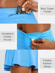 Pleated Tennis Skirt For Women With 4 Pockets Women's High Waisted Athletic Golf Skorts Skirts For Running Casual, Lightweight Athletic Golf Skorts Skirts - Xanh da trời - Xem 3