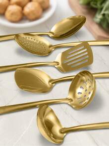 6pcs Stainless Steel Kitchen Utensil Set For Buffet & Party,Cooking Utensils,Sliver Multi-Purpose Kitchenware Set,Soup Serving Spoon,Skimmer,Cooking Shovels,Slotted Turner,Colander,For Home Kitchen,Family Gathering,Banquet,Restaurants,Wedding - Silver - View 2