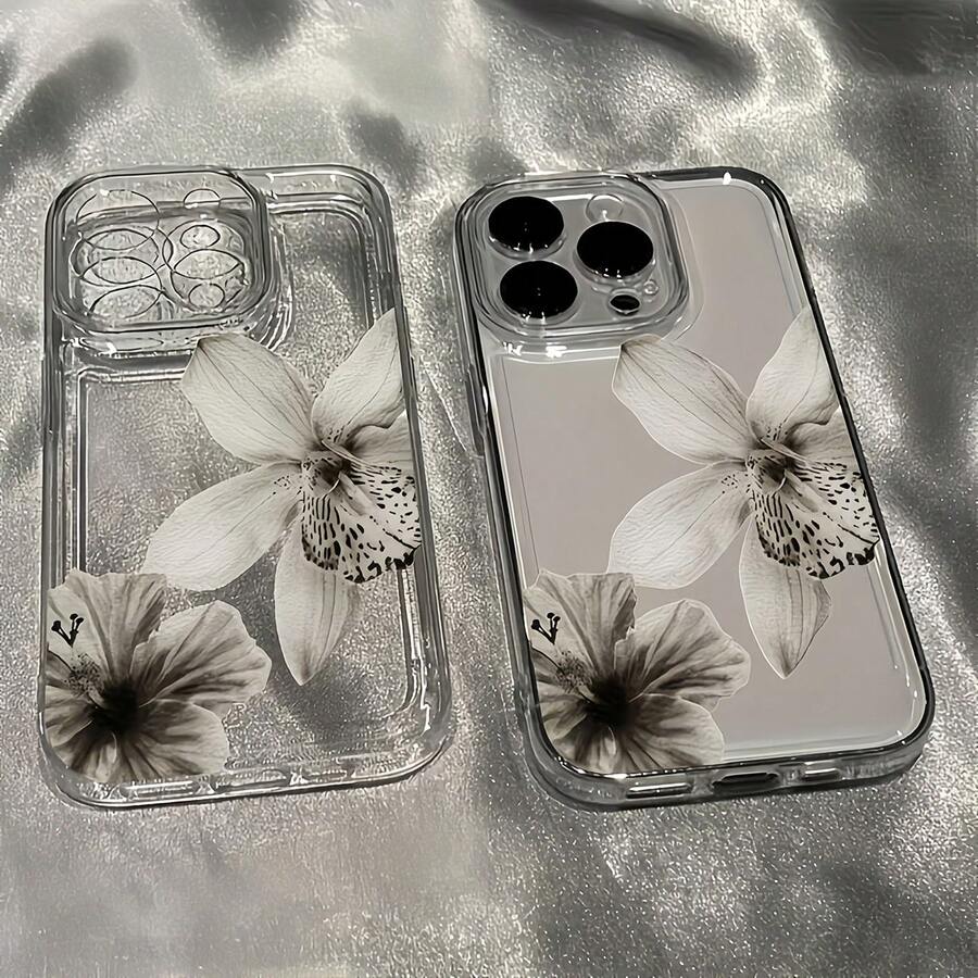 Flower 1pc Transparent Minimalist Space Case Lens Protection Anti-Drop Floral Pattern Phone Case, Suitable For IPhone 16 Pro Max, 17/16/15/14 Plus, 13/12/11, Air