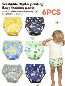 6pcs Washable Digital Print Potty Training Pants, Unisex Baby Toddler Reusable Toilet Learning Underwear - Blue Duck - View 5