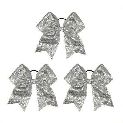 3个装8英寸灰色亮片啦啦队蝴蝶结发箍，适合校园体育活动、啦啦队表演、艺术表演，也可作为礼物送给朋友。