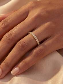 1 par de anillos de mujer de plata de ley 925 con doble de cristales completos, adecuados para aretes, aretes de cristal exquisitos y elegantes, joyería conmemorativa de boda y aniversario - anillo - Ver 8