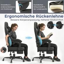 Devoko Gunji Gaming Chair - Ergonomic Gaming Chair With Footrest And Lumbar Support, Height-Adjustable Padded Gaming Chair, 150 Kg Load Capacity, PC Chair, Swivel Chair, Black - Black - View 8