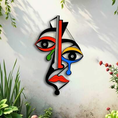 Tranh treo tường bằng gỗ in 2D hình khuôn mặt Picasso trừu tượng, trang trí phòng ngủ và phòng khách.